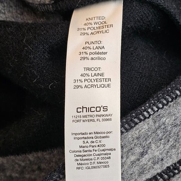 Chicos Womens Button Cardigan Coat Sz 0 Black and White Draped Wool Blend - Picture 10 of 12